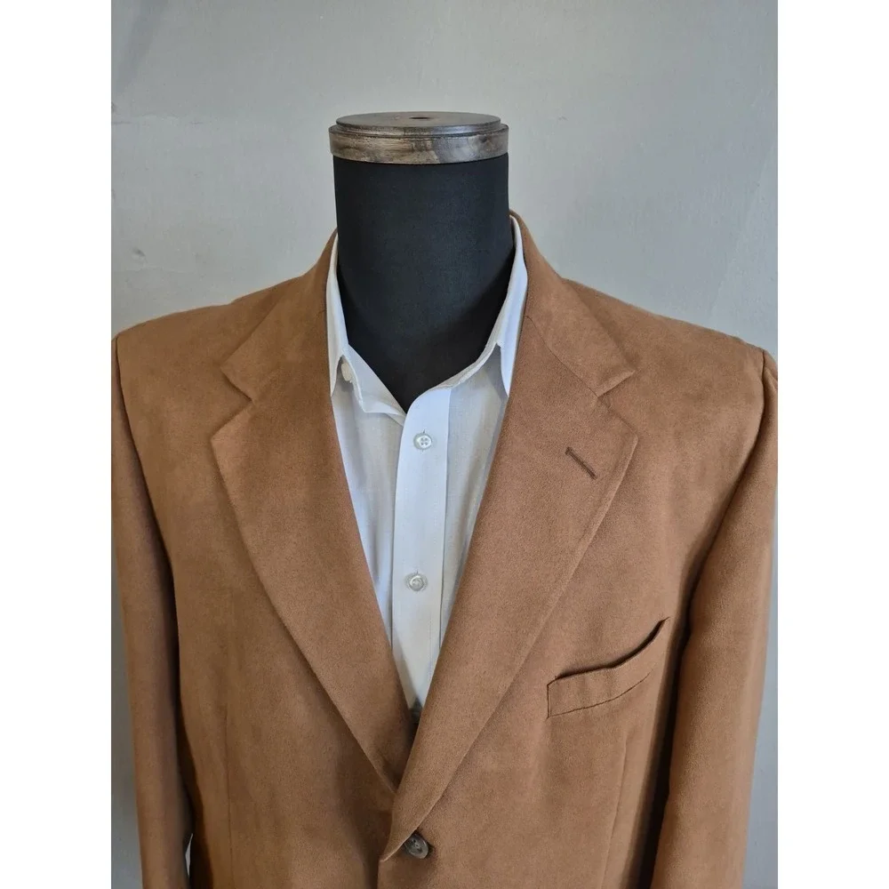 Norm Thompson Mens Micro Suede Sports Coat 47R Brown USA 3 Button Blazer
